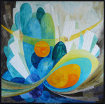 Frits Vogel, abstractie met bloemen, inlijsten, baklijst